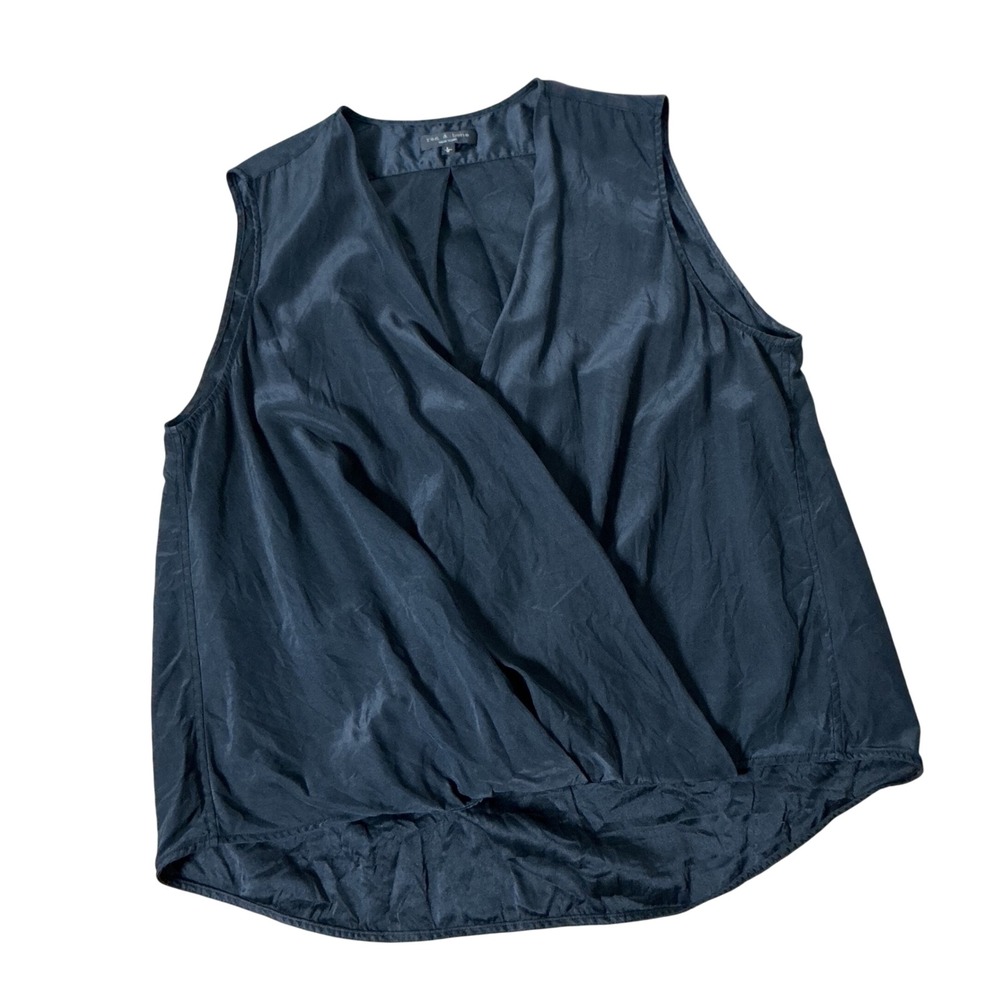 Rag & Bone Silk Draped Crossover Blouse Womens Minimalist L Black Sleeveless